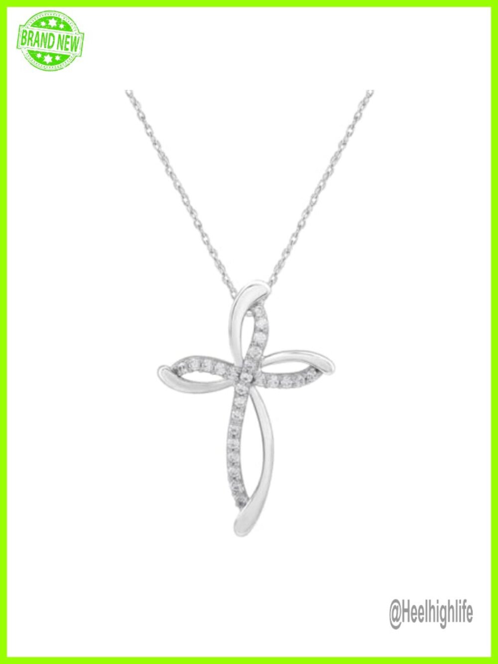 10K White Gold Diamond Cross Pendant Necklace 925 Sterling Silver 1/4 CTW 18"